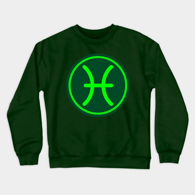 Cool Green Pisces Symbol Crewneck Sweatshirt by MysticZodiac